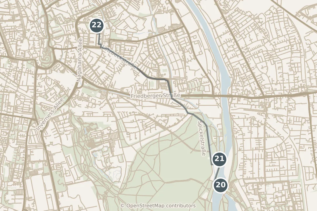 Map of Augsburg, with a third day: stops 20–22, numbered in walking order.