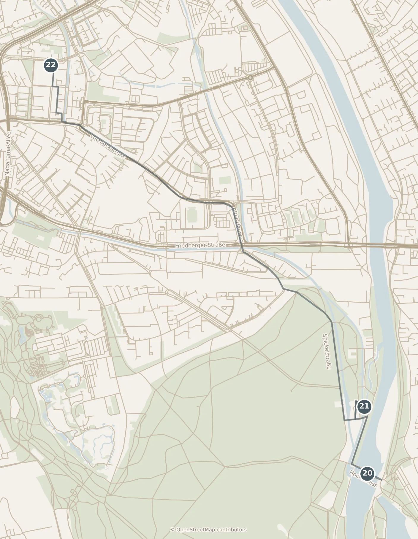 Map of Augsburg, with a third day: stops 20–22, numbered in walking order.