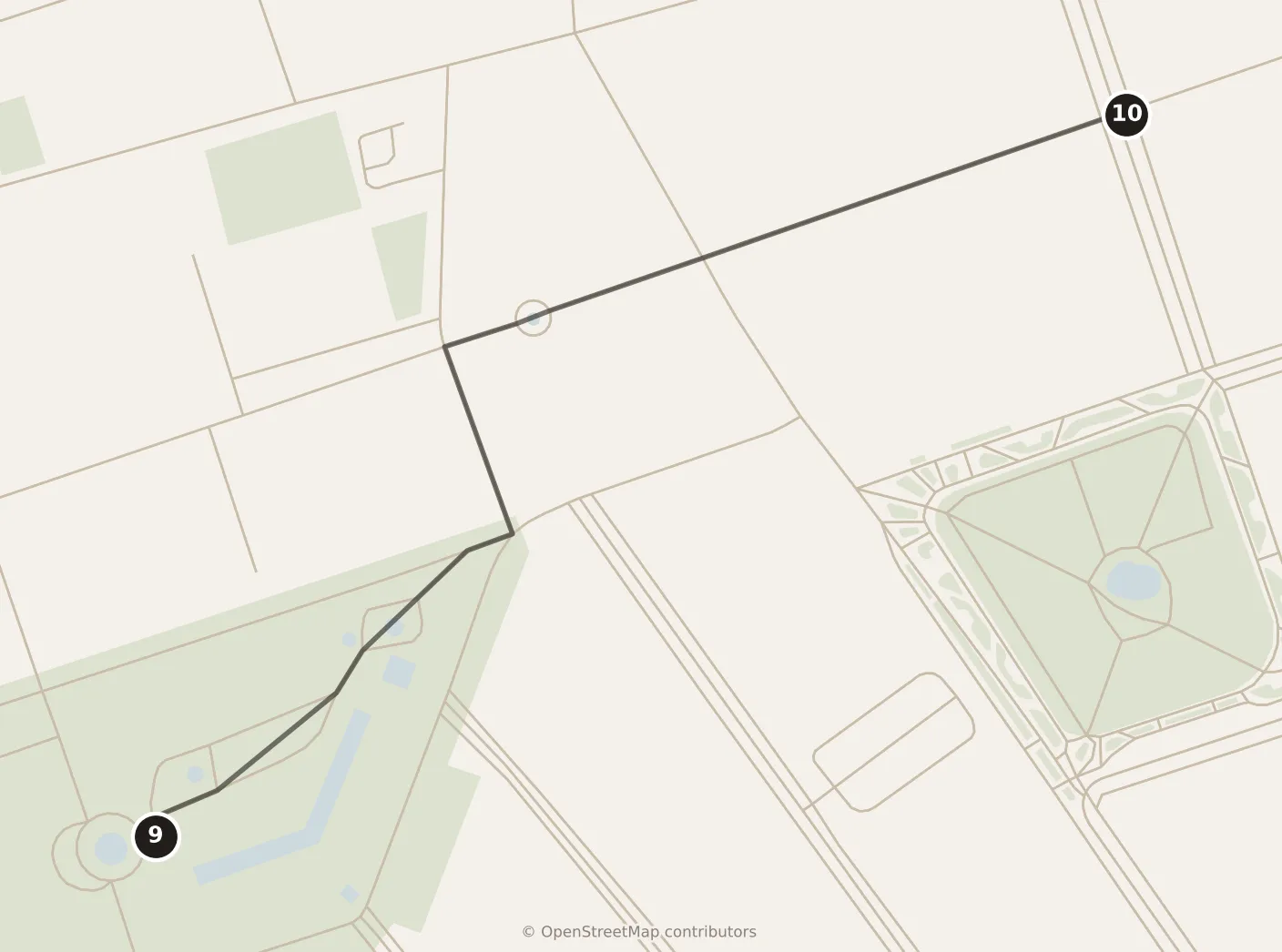 Map of Baku, evening: stops 9–10, numbered in walking order.