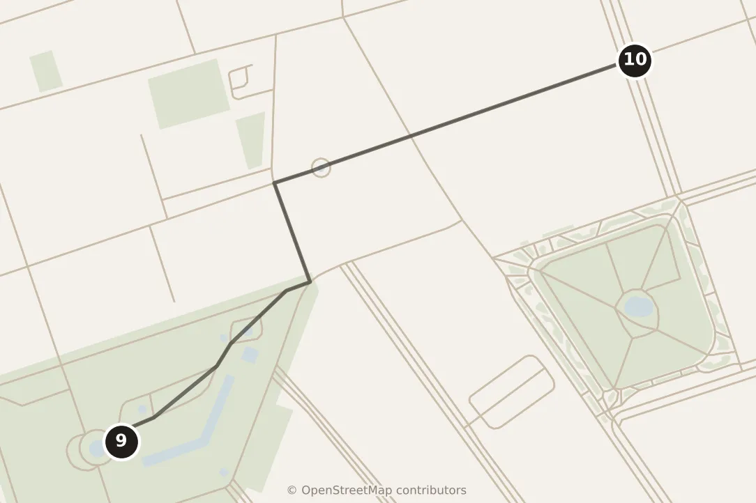 Map of Baku, evening: stops 9–10, numbered in walking order.
