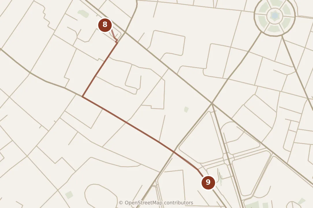 Map of Bangkok, evening: stops 8–9, numbered in walking order.