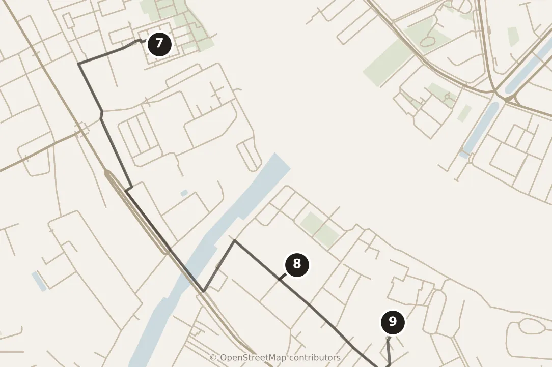 Map of Bangkok, morning: stops 7–9, numbered in walking order.