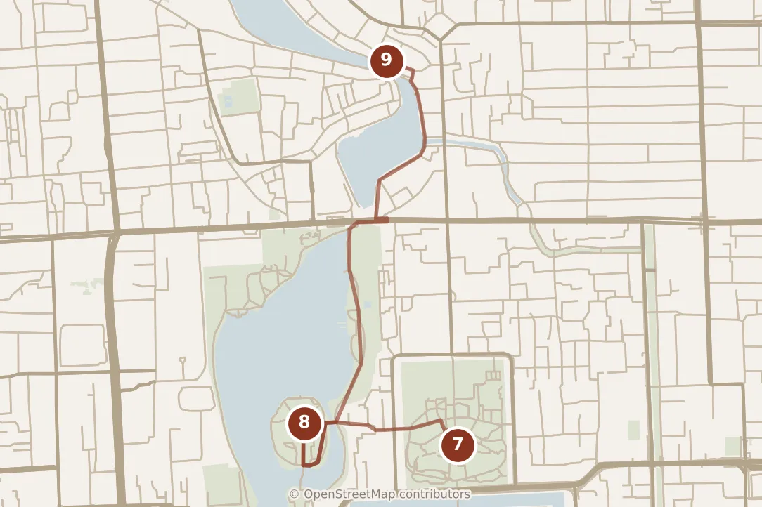 Map of Beijing, afternoon: stops 7–9, numbered in walking order.