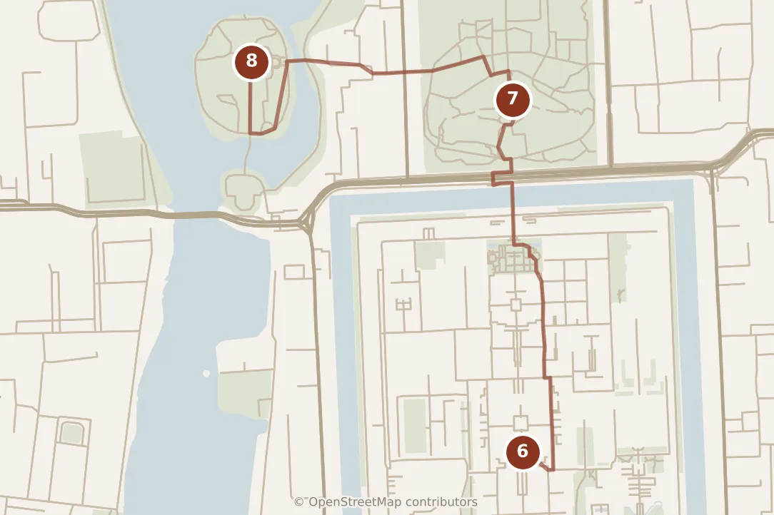 Map of Beijing, afternoon: stops 6–8, numbered in walking order.