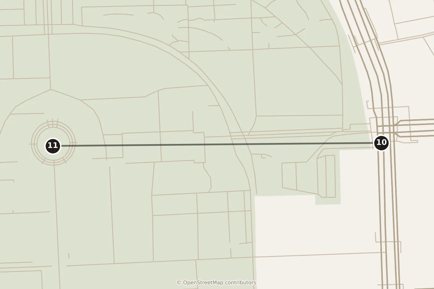 Map of Beijing, morning: stops 10–11, numbered in walking order.