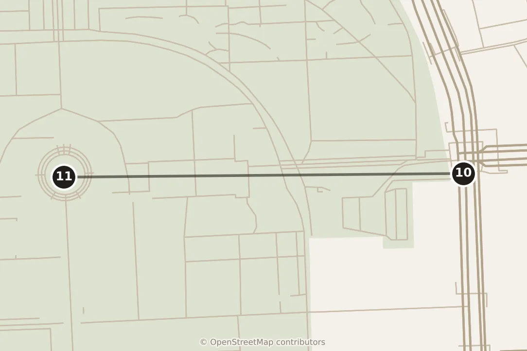 Map of Beijing, morning: stops 10–11, numbered in walking order.