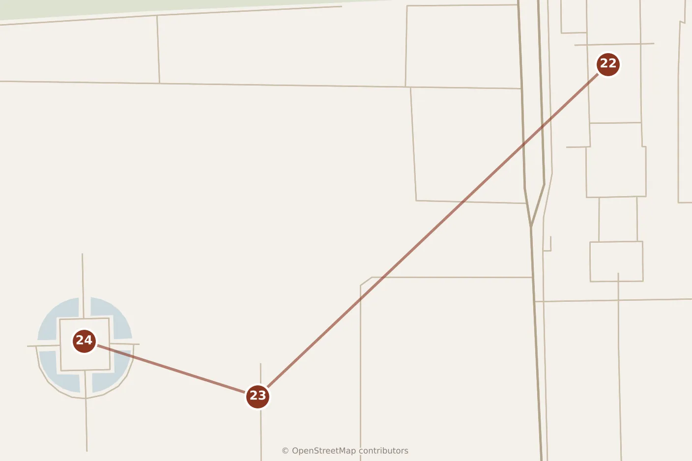 Map of Beijing, day six · stops 22–24: stops 22–24, numbered in walking order.