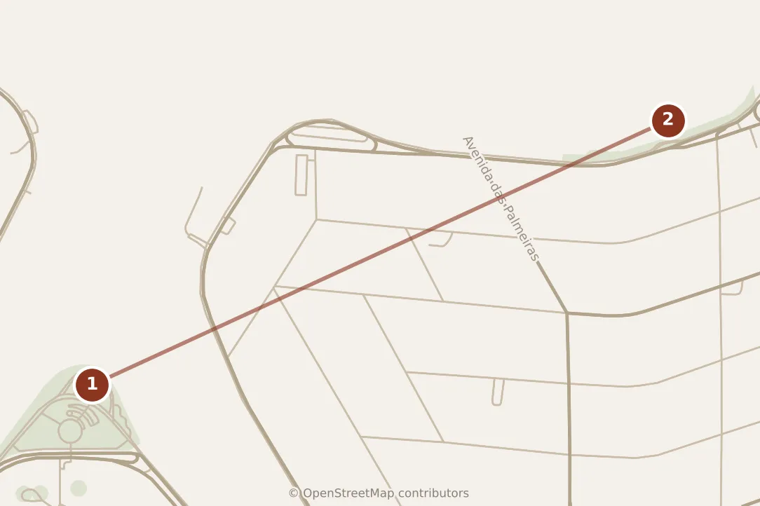 Map of Belo Horizonte, morning: stops 1–2, numbered in walking order.