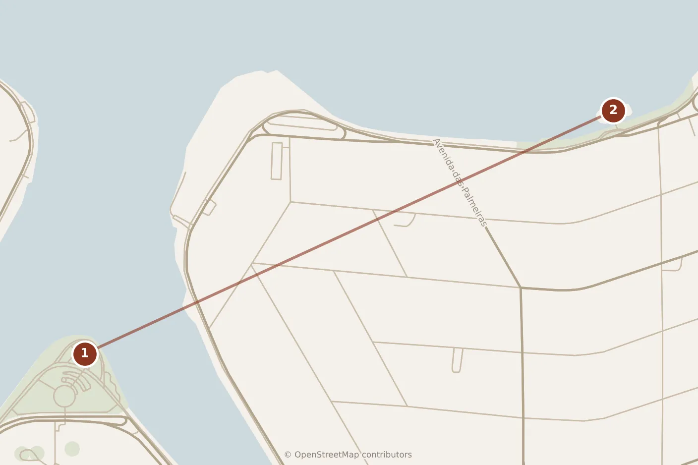 Map of Belo Horizonte, morning: stops 1–2, numbered in walking order.