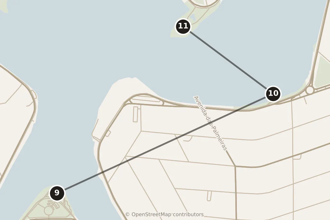 Map of Belo Horizonte, morning: stops 9–11, numbered in walking order.
