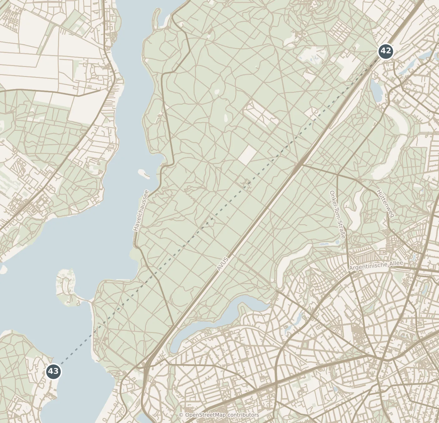 Map of Berlin, day seven · stop 42: stop 42, numbered in walking order.