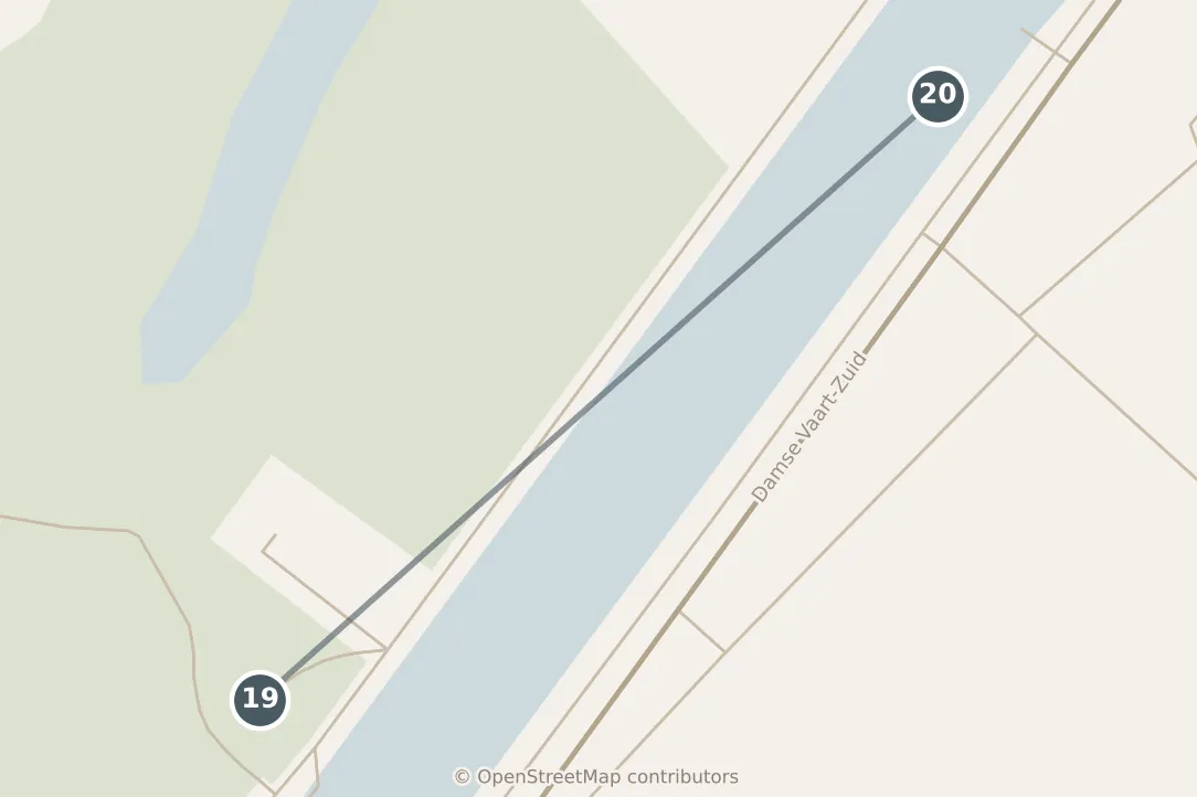 Map of Brugge, with a third day: stops 19–20, numbered in walking order.