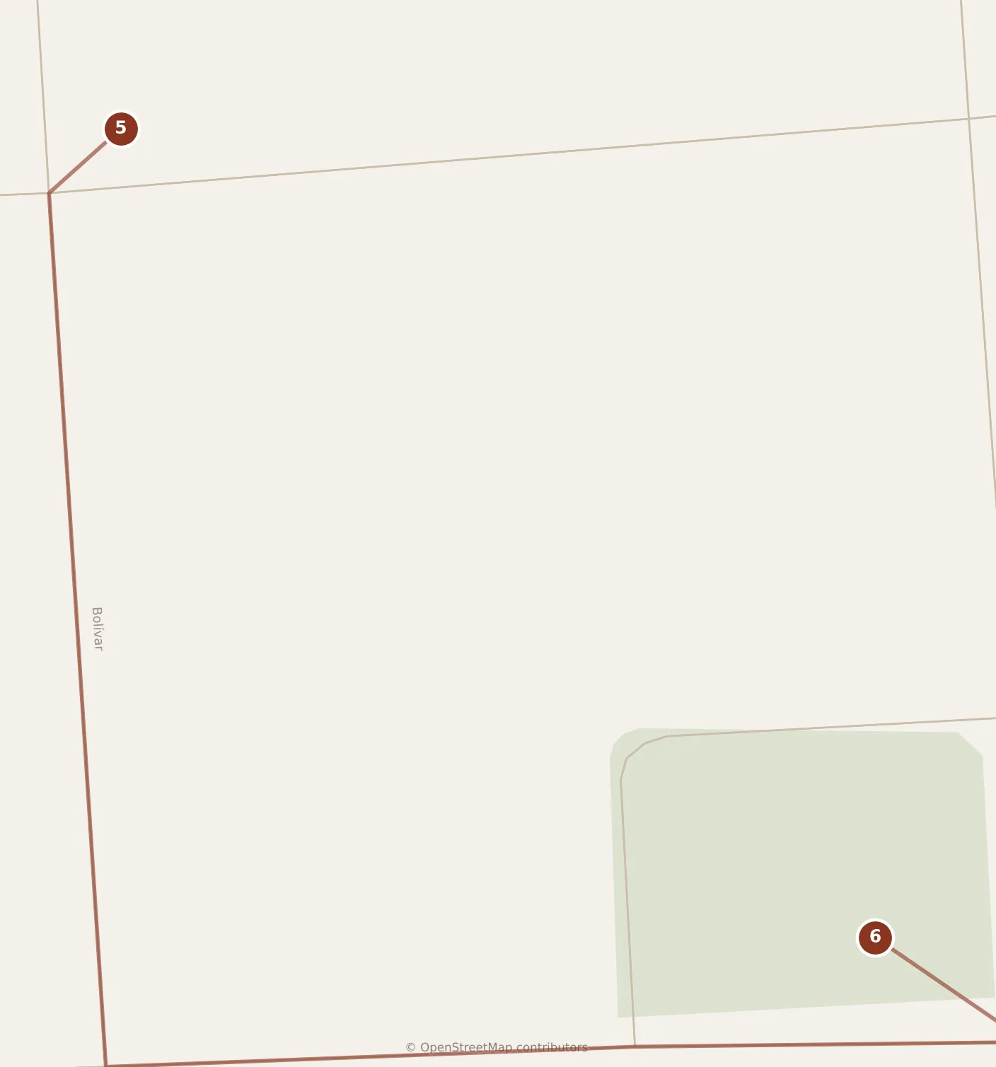Map of Buenos Aires, afternoon: stops 5–6, numbered in walking order.