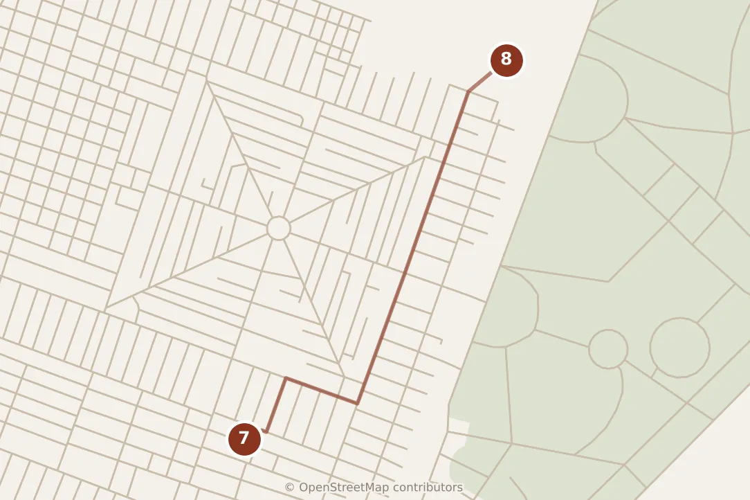 Map of Buenos Aires, afternoon: stops 7–8, numbered in walking order.