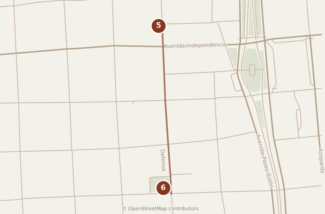 Map of Buenos Aires, afternoon: stops 5–6, numbered in walking order.