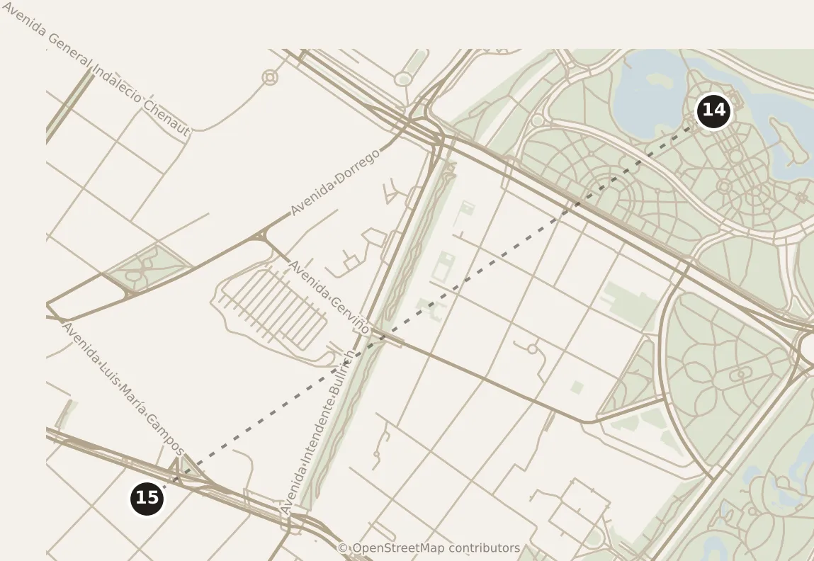 Map of Buenos Aires, evening: stop 15, numbered in walking order.