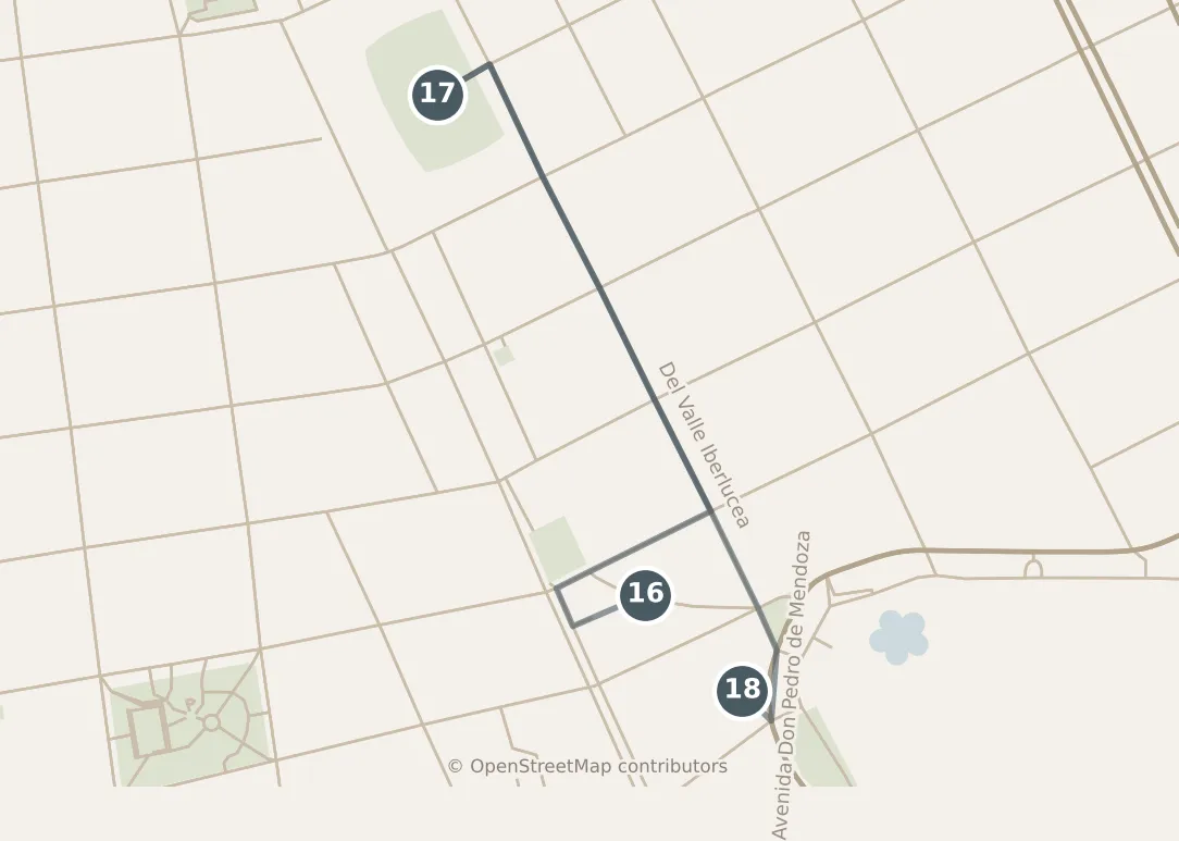 Map of Buenos Aires, with a third day · stops 16–18: stops 16–18, numbered in walking order.