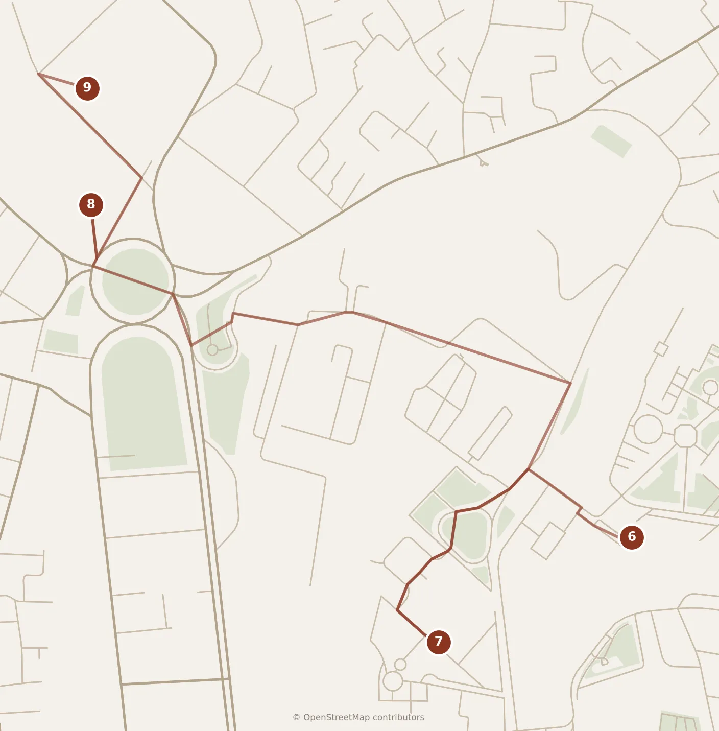 Map of Cairo, afternoon: stops 6–9, numbered in walking order.
