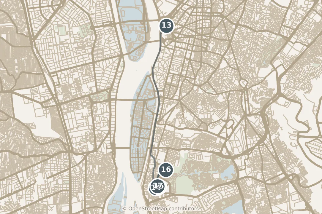 Map of Cairo, with a third day: stops 13–17, numbered in walking order.