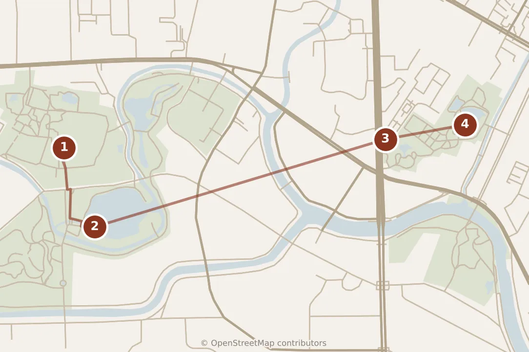 Map of Chengdu, day one: stops 1–4, numbered in walking order.