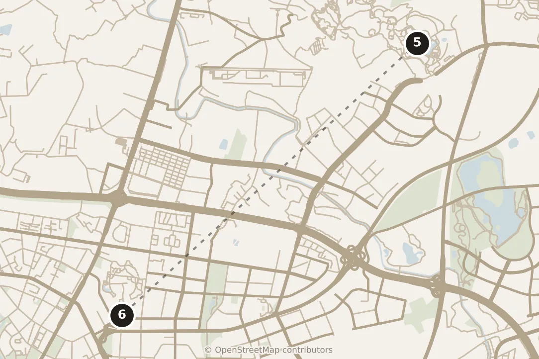 Map of Chengdu, morning: stops 5–6, numbered in walking order.