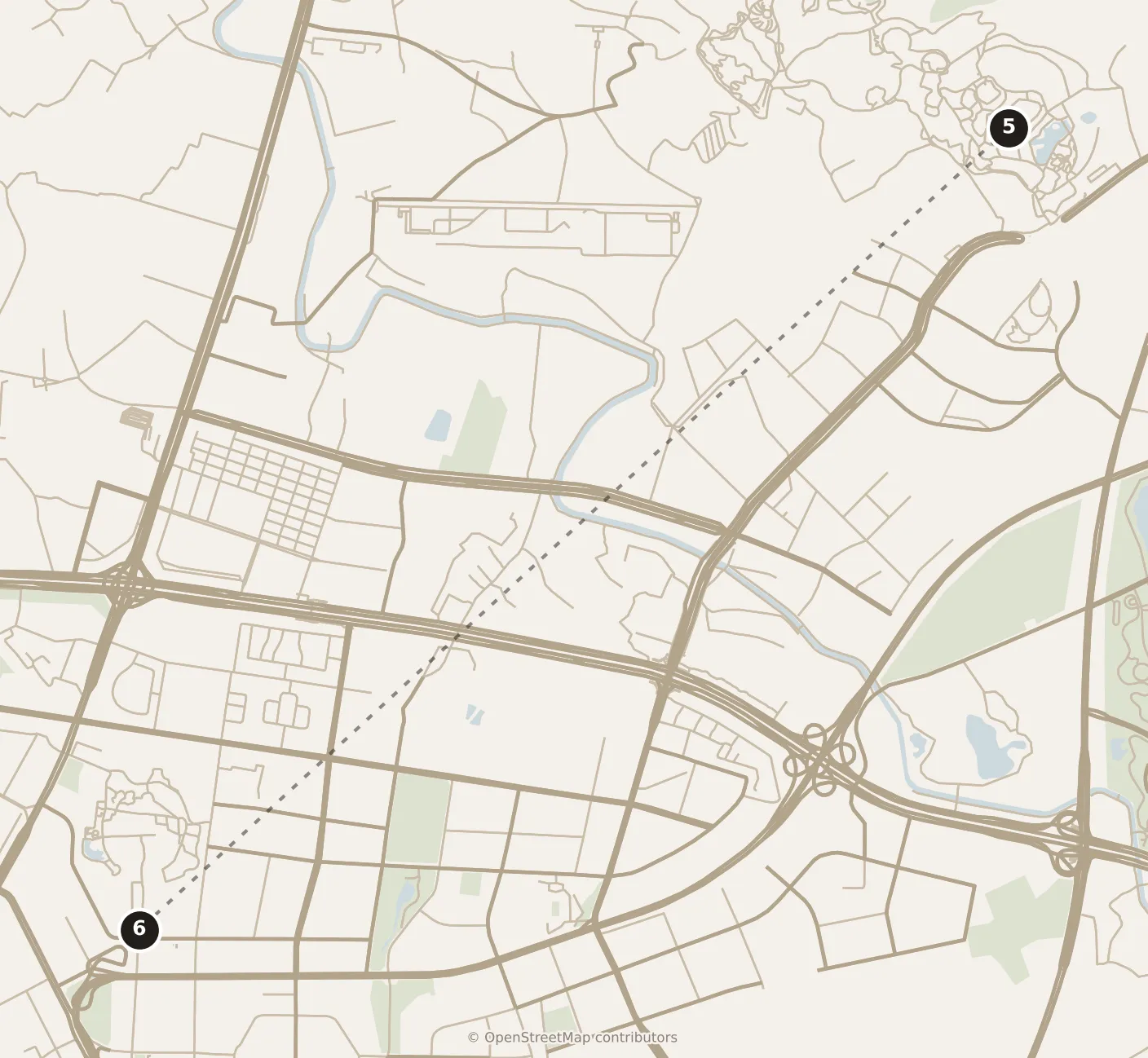 Map of Chengdu, morning: stops 5–6, numbered in walking order.