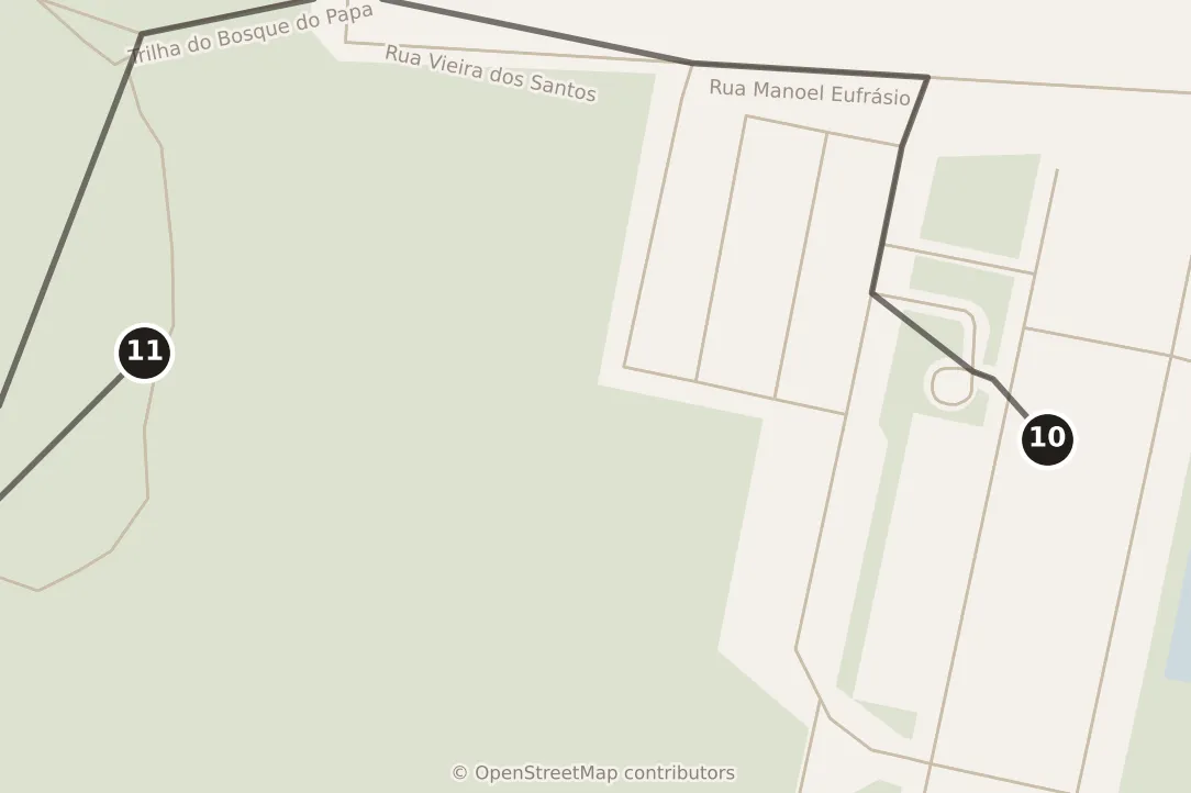 Map of Curitiba, morning: stops 10–11, numbered in walking order.