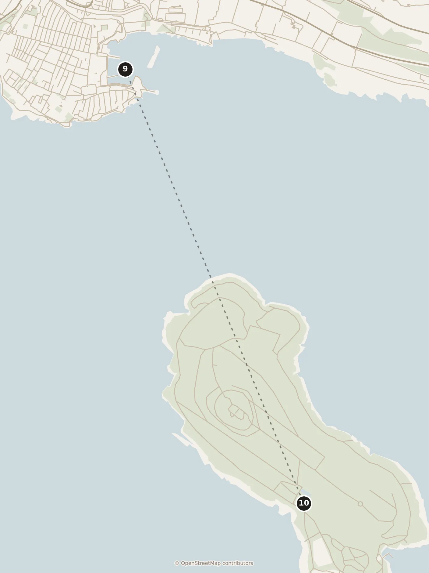 Map of Dubrovnik, morning: stops 9–10, numbered in walking order.