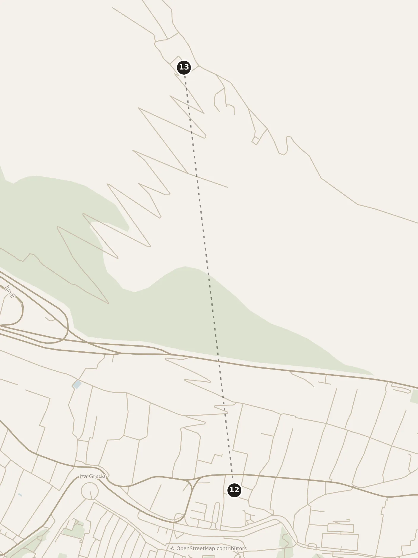 Map of Dubrovnik, evening: stop 13, numbered in walking order.