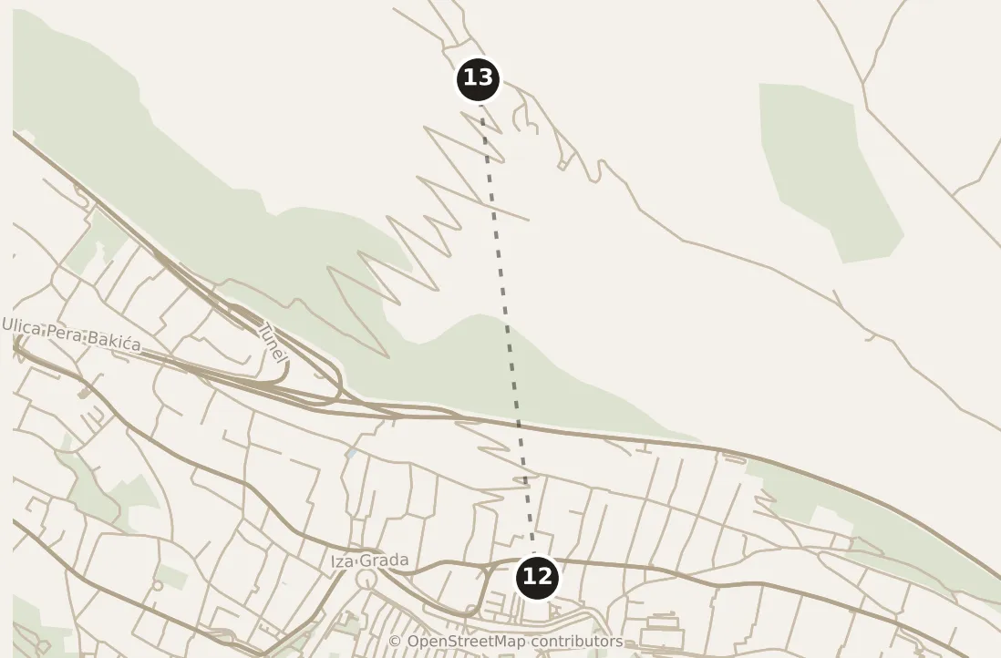 Map of Dubrovnik, evening: stop 13, numbered in walking order.