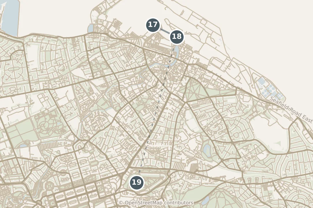 Map of Edinburgh, with a third day: stops 17–19, numbered in walking order.