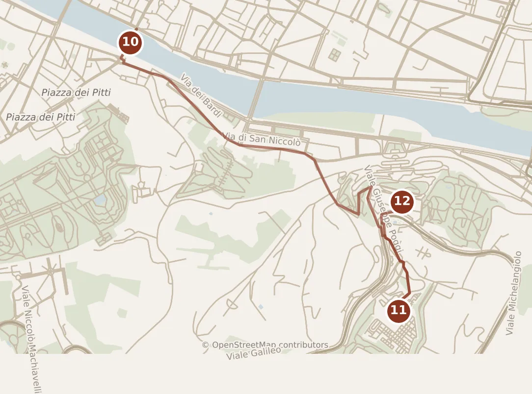 Map of Florence, evening: stops 10–12, numbered in walking order.