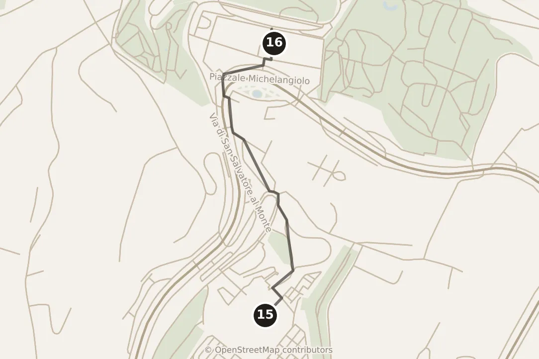 Map of Florence, evening: stops 15–16, numbered in walking order.
