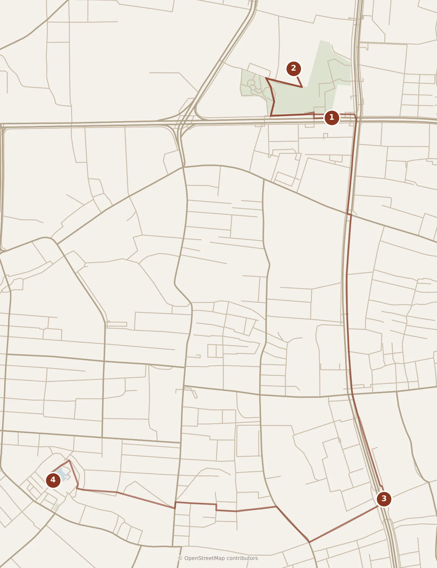 Map of Guangzhou, morning: stops 1–4, numbered in walking order.