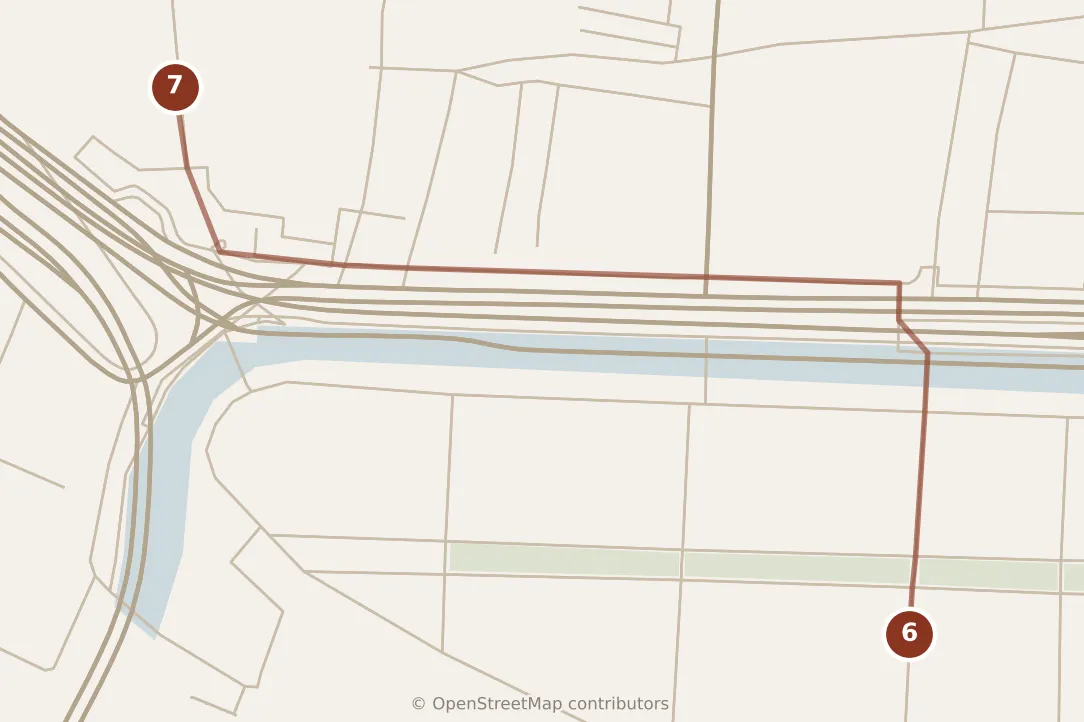 Map of Guangzhou, evening: stops 6–7, numbered in walking order.