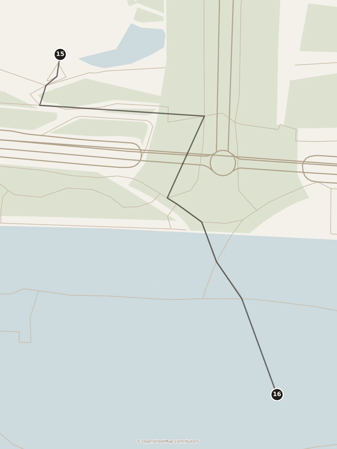 Map of Guangzhou, evening: stops 15–16, numbered in walking order.