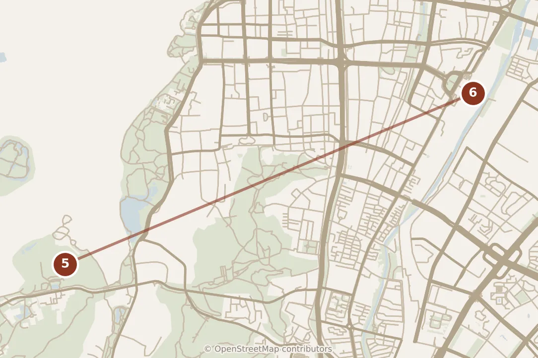 Map of Hangzhou, evening: stop 6, numbered in walking order.