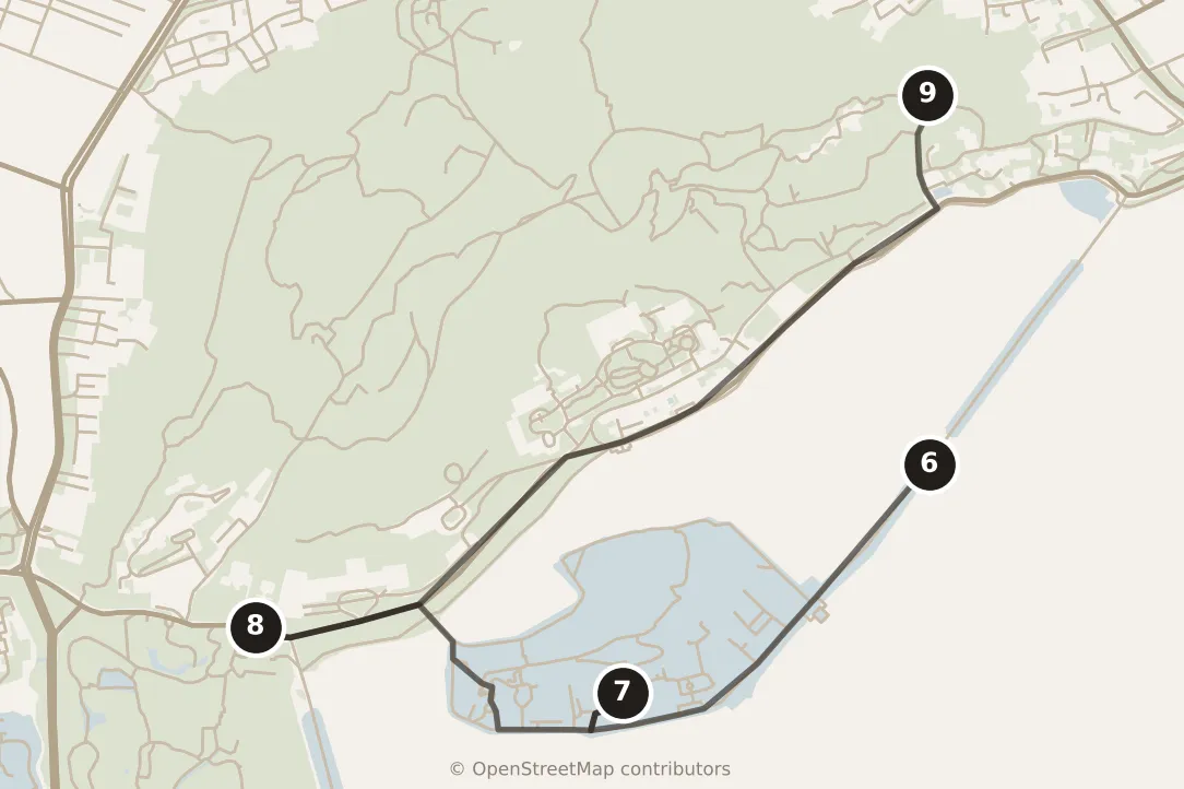 Map of Hangzhou, morning and afternoon: stops 6–9, numbered in walking order.
