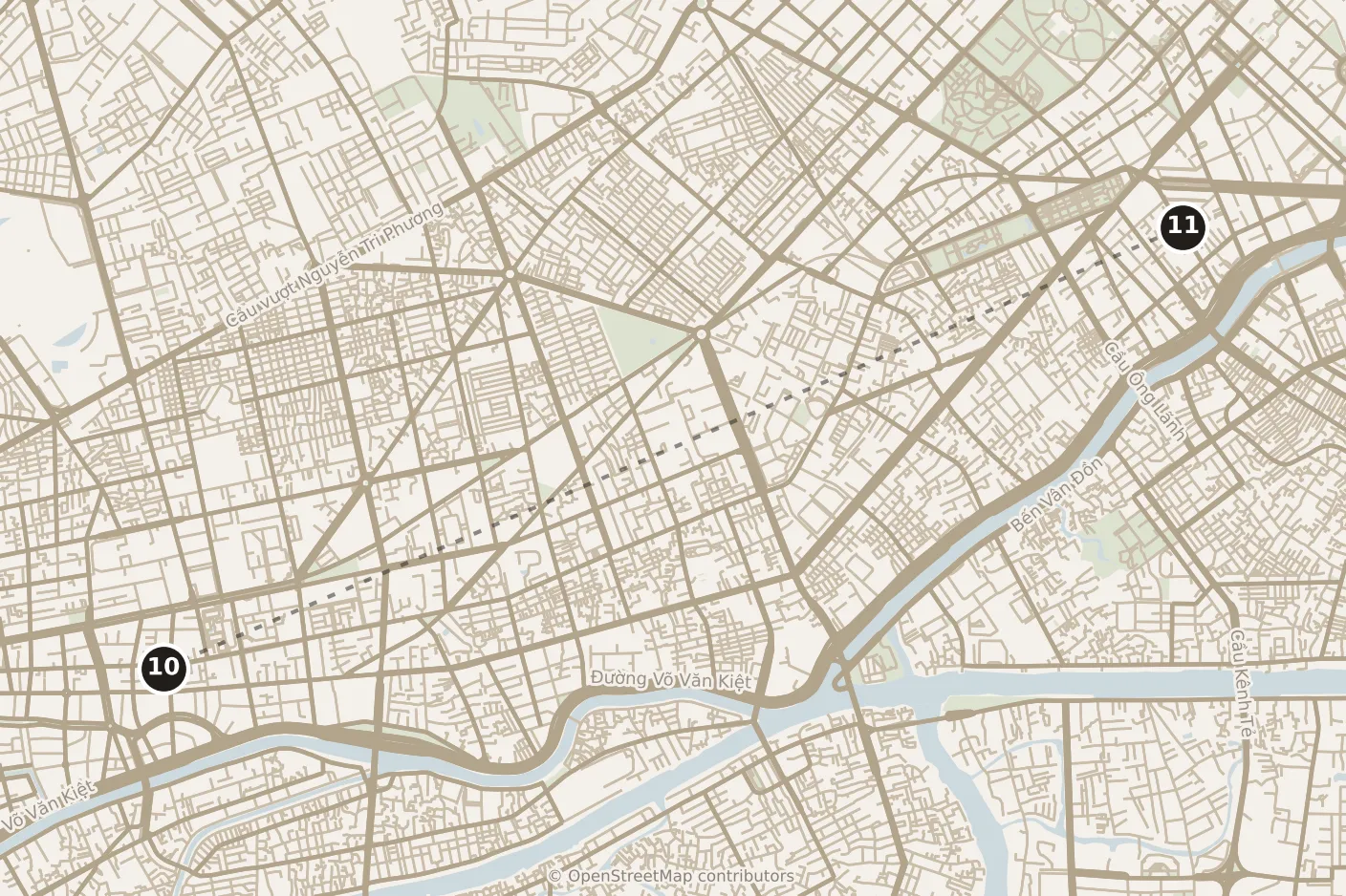 Map of Ho Chi Minh City, afternoon: stop 11, numbered in walking order.