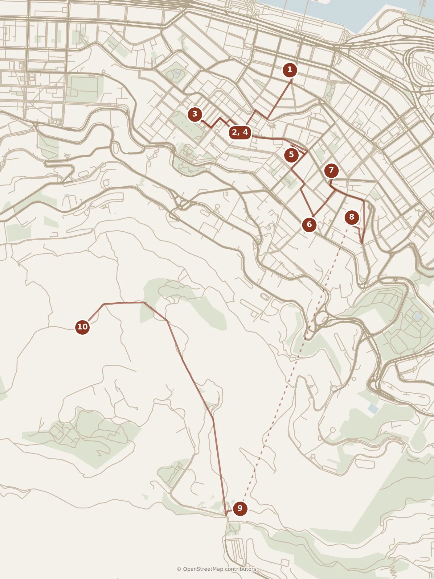 Map of Hong Kong, morning and afternoon: stops 1–10, numbered in walking order.