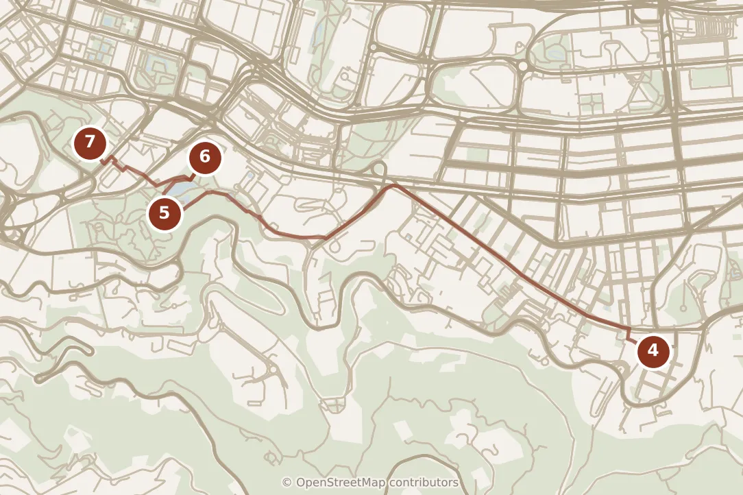 Map of Hong Kong, afternoon: stops 4–7, numbered in walking order.