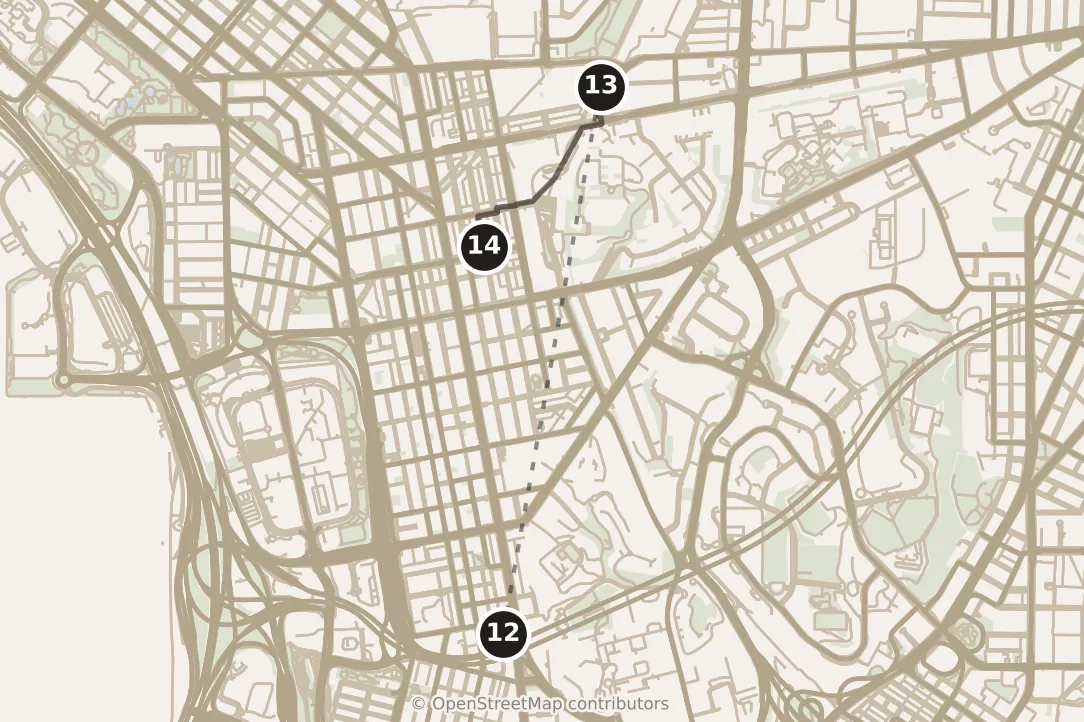 Map of Hong Kong, afternoon: stops 12–14, numbered in walking order.