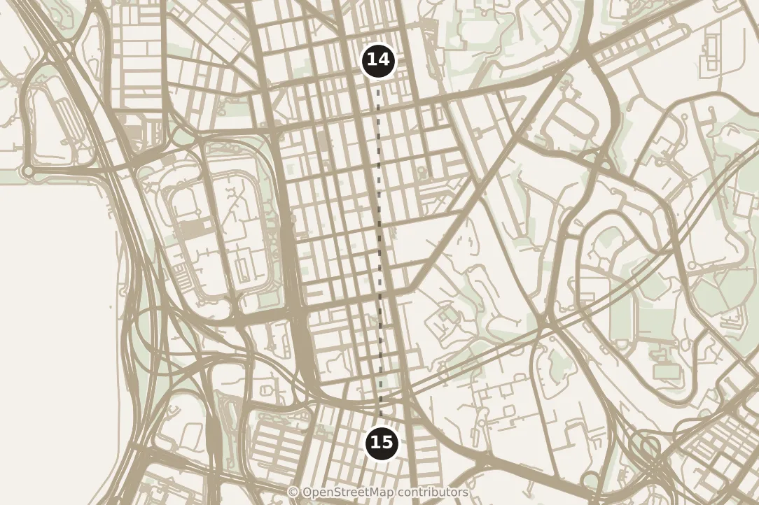 Map of Hong Kong, evening: stop 15, numbered in walking order.