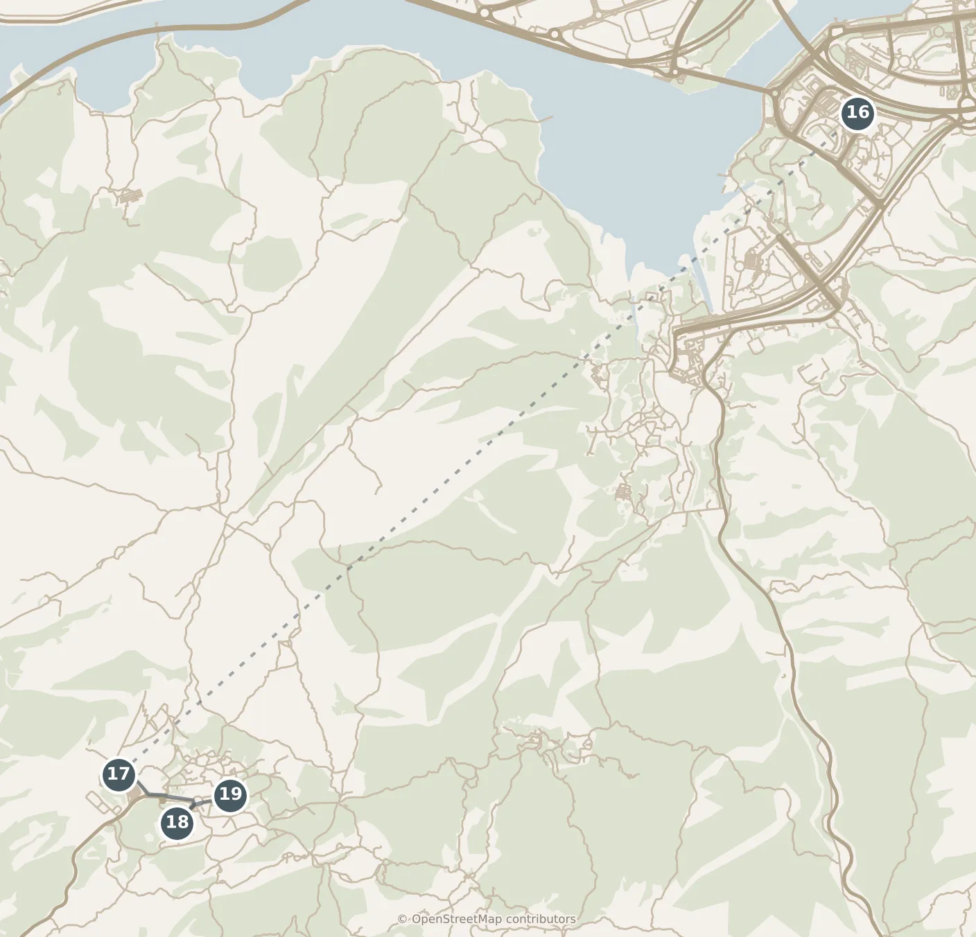 Map of Hong Kong, with a third day: stops 16–19, numbered in walking order.