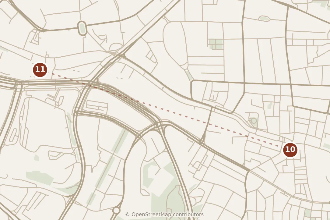 Map of Jerusalem, evening: stops 10–11, numbered in walking order.