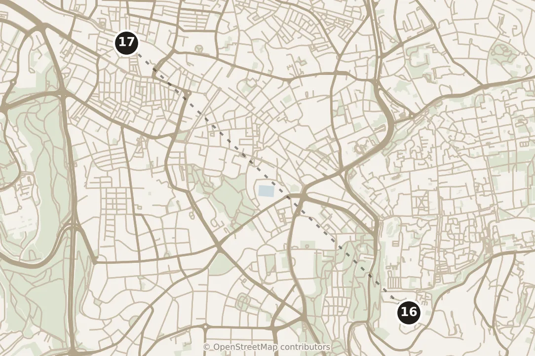 Map of Jerusalem, evening: stop 17, numbered in walking order.