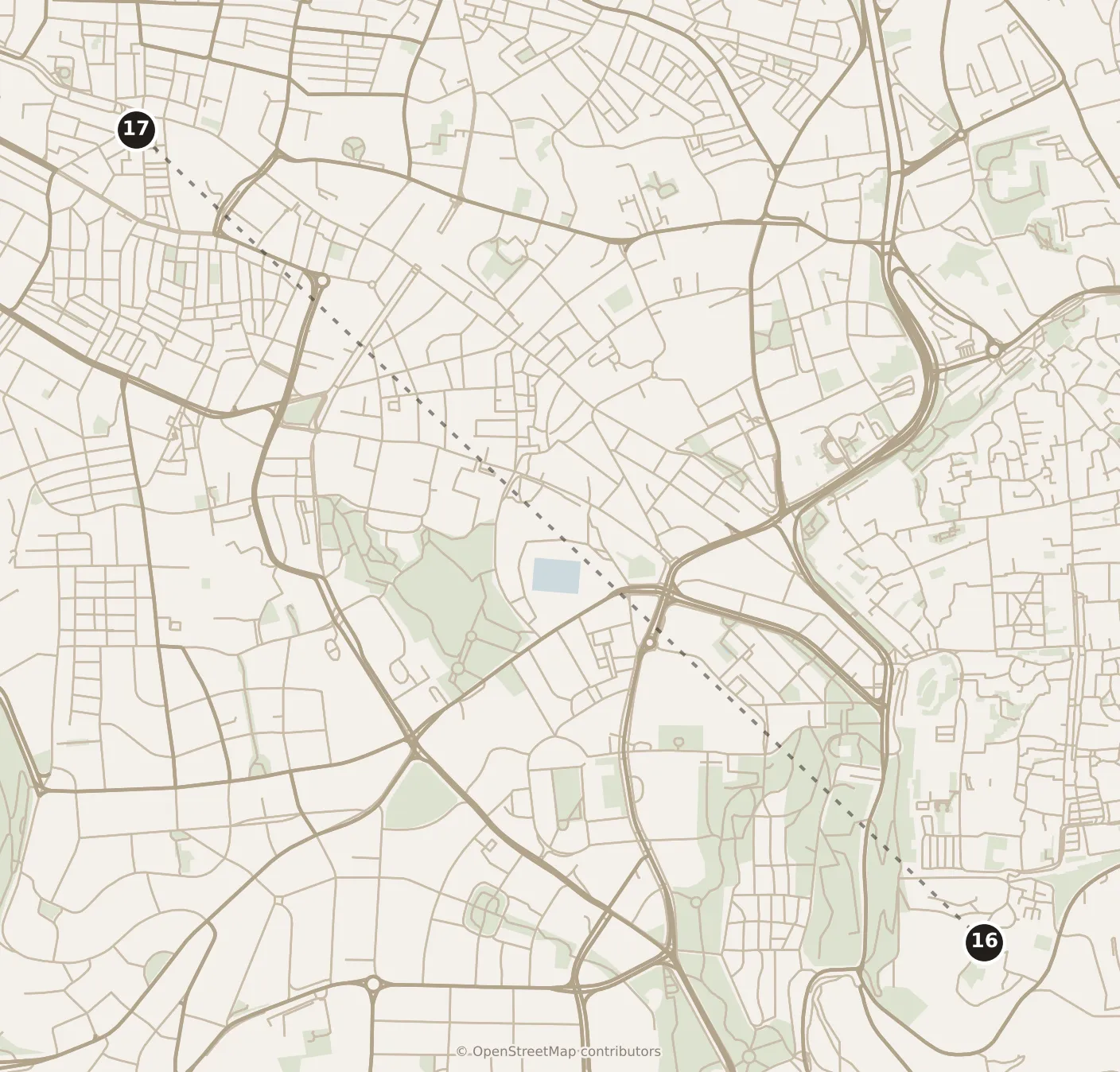 Map of Jerusalem, evening: stop 17, numbered in walking order.