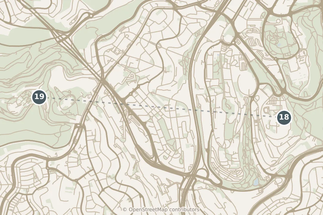 Map of Jerusalem, with a third day: stops 18–19, numbered in walking order.