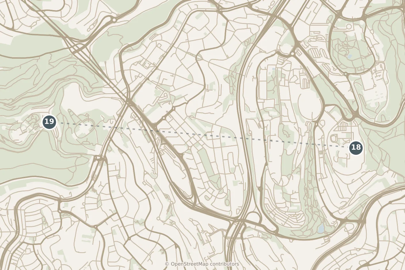 Map of Jerusalem, with a third day: stops 18–19, numbered in walking order.