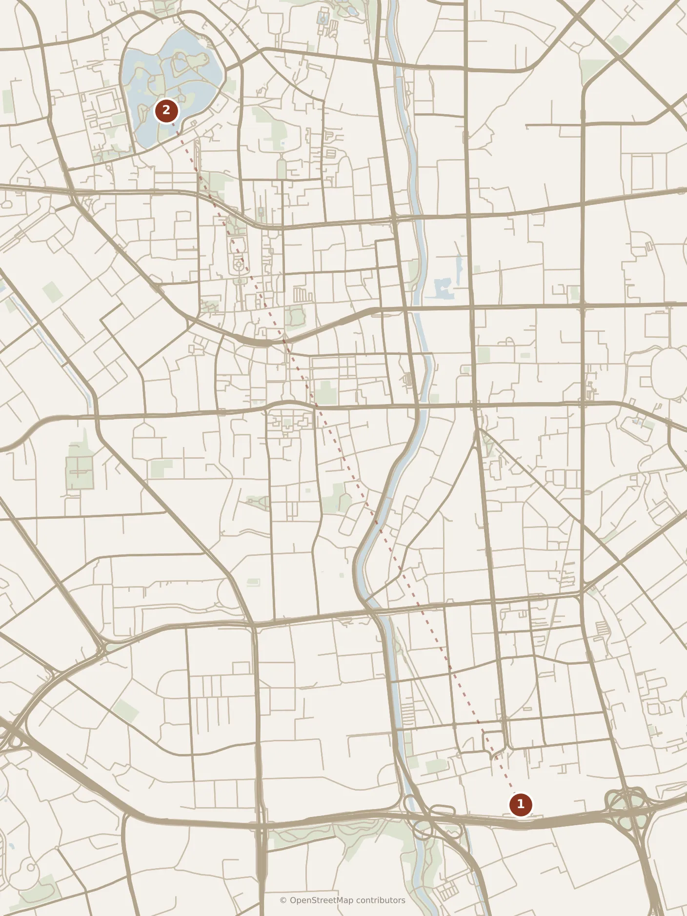 Map of Kunming, morning: stop 1, numbered in walking order.